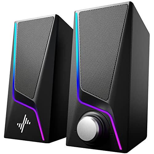 Nylavee Computer Speakers for Desktop, PC Speakers with 6 Lighting Modes | USB Powered with 3.5mm AUX, Dual Speaker Units and 2 Bass-Boost Ports for PCs, Laptops and Monitors