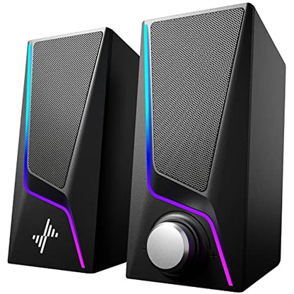 Nylavee Computer Speakers for Desktop, PC Speakers with 6 Lighting Modes | USB Powered with 3.5mm AUX, Dual Speaker Units and 2 Bass-Boost Ports for PCs, Laptops and Monitors