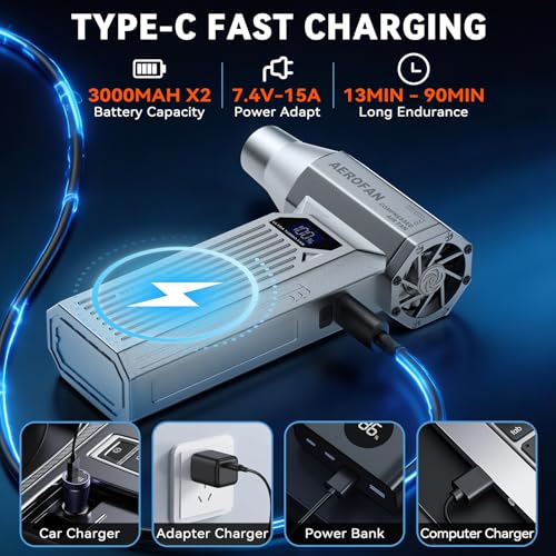 Compressed Air Duster, 160000RPM Cordless Electric Air Duster, LED Light | 4-Gear Adjustable Computer Blower Duster, Mini Hand Turbo Jet Fan, Rechargeable Air Gun for PC/Keyboard/Car/Home/Outdoor