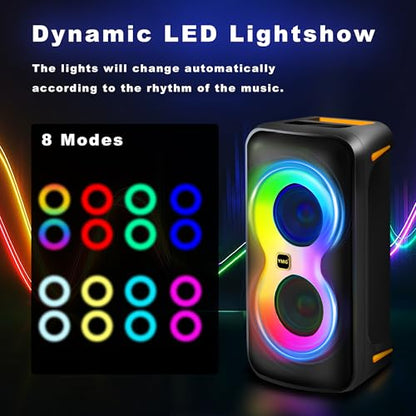 YMG Karaoke Machine for Adults Portable Blue Tooth Party Speaker with 2 Wireless Microphones, 300W Peak PA System Deep Bass Fast Charging with LED Disco Lights for Outdoor Home Party Gift