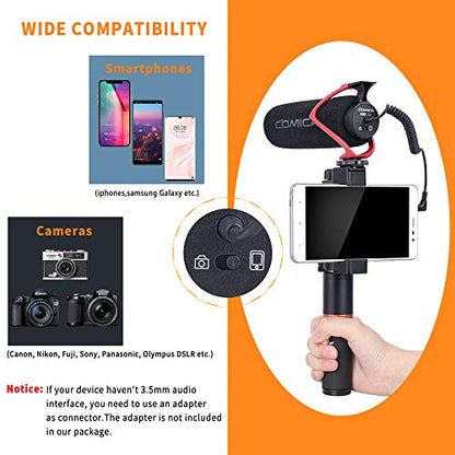 COMICA CVM-V30 LITE Video Microphone,Super-Cardioid Condenser On-Camera Shotgun Microphone for Canon Nikon Sony Panasonic DSLR Cameras,Mic for iPhone Android Smartphone with 3.5mm Jack(Red) - color: Red