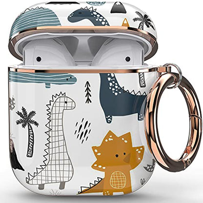 wenew for AirPod Case, Flower AirPods Hard Case Cover with Keychain for Women Men, AirPod 1st & 2nd Generation case (Dino) - color: Cute Dino