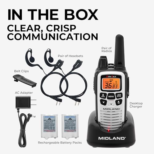 Midland LXT600VP4 FRS Business Walkie Talkies - Long Range 36-Channel Two-Way Radios with Headsets and Charging Base, NOAA Weather Alerts (2-Pack, Gray) - style: 2-Pack, Gray