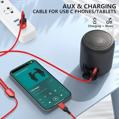 USB C to 3.5mm Aux Cable, 2 in 1 USB C to 3.5mm Car Stereo Aux Headphone Jack Cable with PD 18W Charging Compatible with iPhone 17/17Pro/16/16e/15 Pro Max, Galaxy S25/S24/S23/S22/S23FE, Pixel 9/8/7 - color: Red