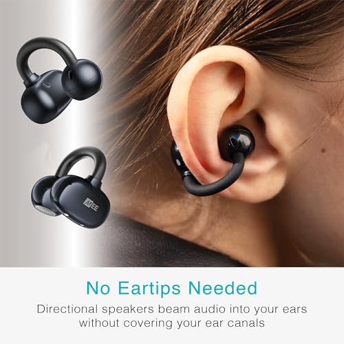 MEE audio Pebbles Air Open Ear True Wireless Earbuds - Bluetooth 5.3 Lightweight Earclip Headphones with Headset Microphone & Call Noise Reduction for Gym/Workouts/Sports and Gaming (Onyx/Black) - color: Onyx