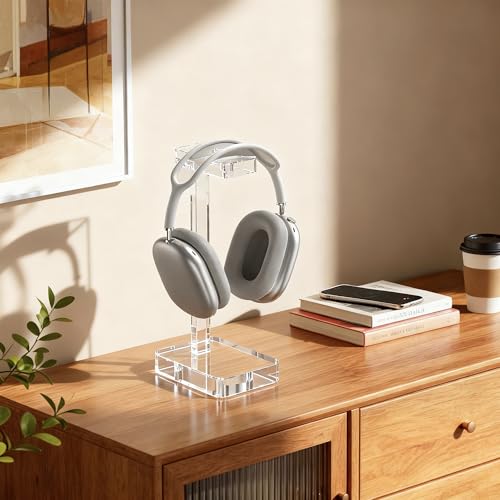 Headphone Stand Headset Holder for Desk, Solid Christal-Clear Acrylic with Stable Base Earphone Hanger for Gaming Room Office Accessories - color: Clear