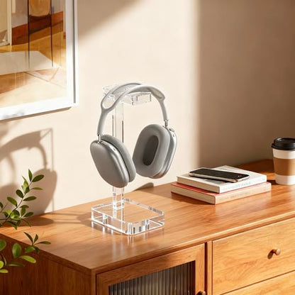 Headphone Stand Headset Holder for Desk, Solid Christal-Clear Acrylic with Stable Base Earphone Hanger for Gaming Room Office Accessories - color: Clear