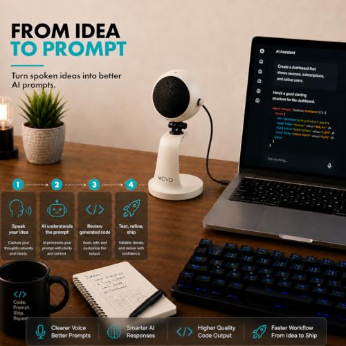 Movo WebMic USB Dictation Microphone in White – Cardioid for Vibe Coding - color: Pearl White