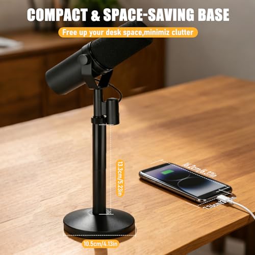 Desktop Microphone Stand for Shure SM7B/SM7DB | Adjustable Height with 2 Extension Rods, All-Metal Heavy-Duty, Easy Setup & Portable Space-Saving Mic Stand