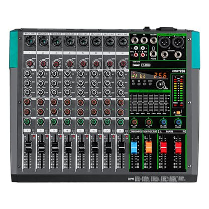 Depusheng PA8 Professional Audio Mixer Sound Board Console Desk System Interface 8 Channel Digital USB Bluetooth MP3 Computer Input 48V Phantom Power Built-in 256 Reverb Effect, Black
