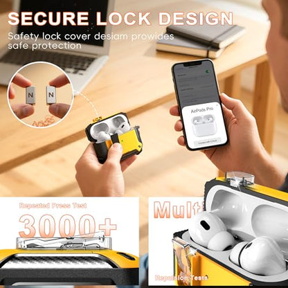 for AirPods Pro 2 Case with Lock Magnetic Lid, Military Green | Compatible with AirPods Pro 2nd Generation and AirPods Pro 1st Generation (2019) Case with Cleaner Kit & Carabiner, MagSafe - color: FK-Military Green, size: Airpoods Pro 1st/2nd Generation