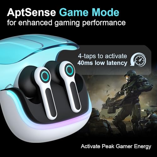 G07 Wireless Earbuds with RGB LED Light, Gaming Earbuds with 40ms Low Latency, Dual Game and Music Mode Earphones, Wireless Headphones with 50 Hours Worktime, IPX5 Waterproof Quad Mic ENC - color: BLUE