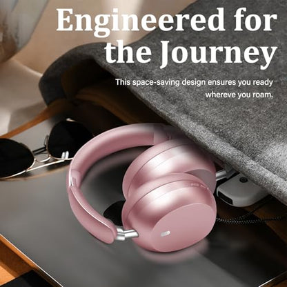 Wentronic Y04 Bluetooth 5.3 Wireless Over-Ear Headphones with Active Noise Cancelling & Hi-Res Sound, 48H Playtime, Soft Comfort Earcups – Travel, Office & Home – iOS, Android & PC – Pink - color: Pink