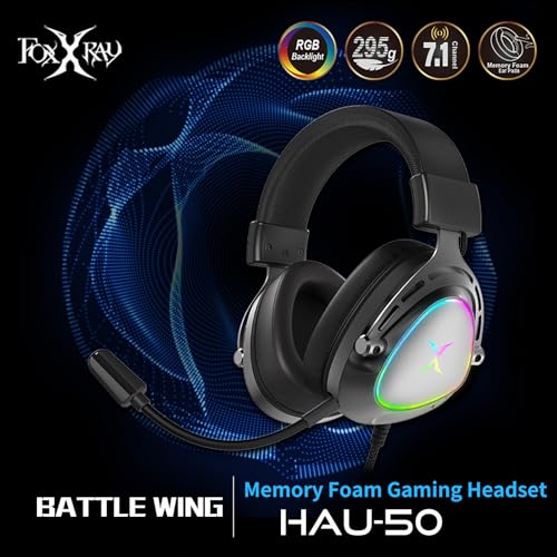 FOXXRAY HAU-50 Gaming Headset, 7.1 Surround Sound with Powerful 50mm Drivers, Detachable Microphone, Soft Earmuffs, Lightweight and Comfortable, USB Wired Headphones for PC, PS4, PS5