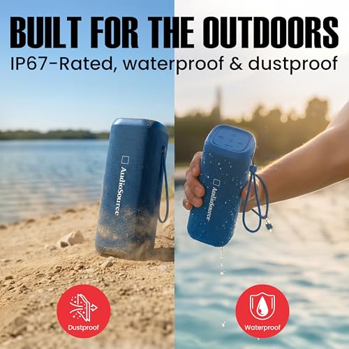 Audiosource Portable Bluetooth Speaker, 30W Loud Sound, Dual Passive Radiators for Deep Bass, Bluetooth 5.4, Auracast Multi-Speaker Pairing, IP67 Waterproof, 200ft Range, 12H Battery (Blue) - color: Blue