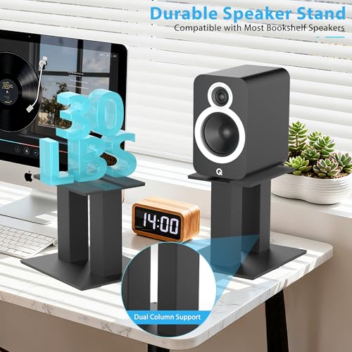 Desktop Speaker Stands 1 Pair for Small/Medium Bookshelf Speakers | Steel Studio Monitor Stands,Medium - size: 7.9"L x 6.5"W x 6"H