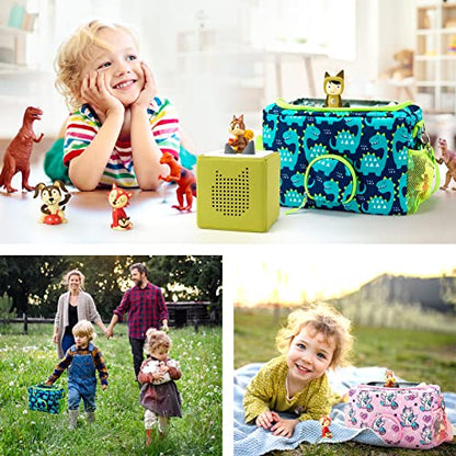 MaidMAX Portable Carrying Case for Toniebox Starter Set and Tonies Figures | Front Window Design Tonies Case with Adjustable Strap, Travel Carry Storage Bag, Waterproof, Green - color: Green-Dinosaur