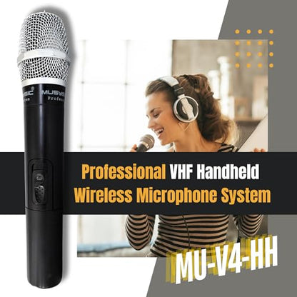 Professional VHF Wireless Microphones, Handheld & Lavalier Mic System - size: 2 Handheld + 2 Lavalier