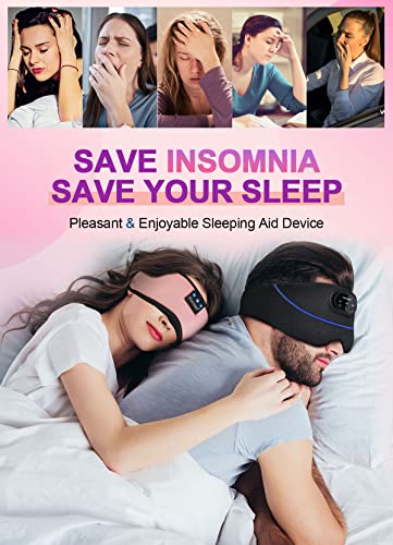 TOPOINT Sleep Mask Headphones Bluetooth 5.2 Wireless, Blackout Eye Mask for Women Men Sleeping Travel Meditation Gifts Cool Gadgets with Speakers Music,Microphone, Noise Canceling Ear Plugs, USB C - color: Pink, style: Ample Velvet
