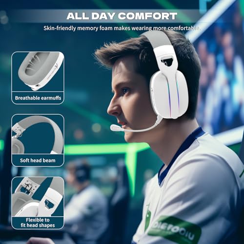 ATTACK SHARK L90 Over-Ear Wireless Gaming Headphone with Mic - White | 2.4GHz/Bluetooth/Wired, 40mm Driver, 7.1 Surround Sound, Foldable, Ultra-Light, RGB, Customizable, Ergonomic, for PS4/PS5/PC - color: WHITE