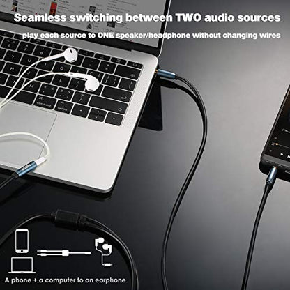 Audio Splitter 8 Feet 3.5mm Male to 2 Male Audio Splitter Cable TRS | Sapphire Blue, Gold-Plated, 1/8 Male to 2-Male Aux Headphone Splitter Cable for Smartphone, Computer, MP3, Earphone, Speakers - style: TRS Male Plug to 2 Male
