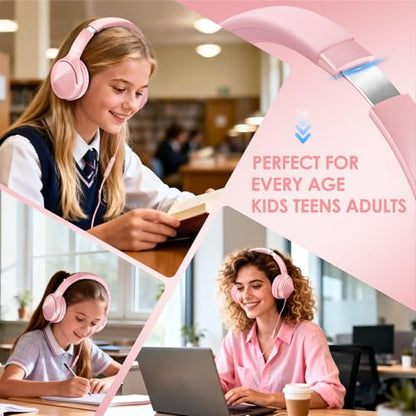 USB C Over Ear Headphones Wired with Mic Volume Control, Pink - color: Coral Pink