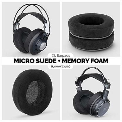BRAINWAVZ XL Micro Suede Memory Foam Earpads for AKG 701 & Many Other Large Over The Ear Headphones - Sennheiser, JBL, Bayerdynamic, HifiMan, ATH, Philips, Fostex, Sony Ear Pads - color: Micro Suede