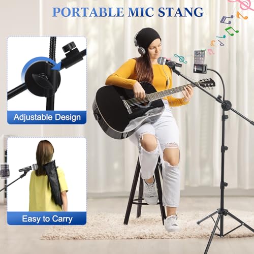 Relaxweex 4 Pcs Tripod Microphone Stand Boom Arm Floor Mic Stand Adjustable Height 24-64 inch with 4 Carrying Bag and 8 Mic Clips for Singing Stage Wedding Karaoke Church(Universal Style)