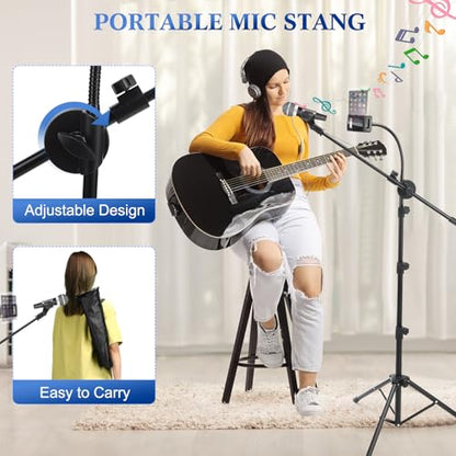 Relaxweex 4 Pcs Tripod Microphone Stand Boom Arm Floor Mic Stand Adjustable Height 24-64 inch with 4 Carrying Bag and 8 Mic Clips for Singing Stage Wedding Karaoke Church(Universal Style)