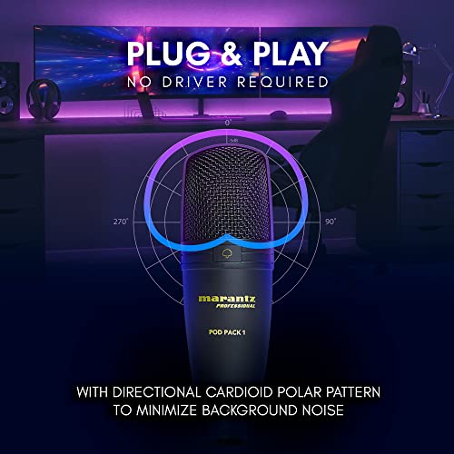 Marantz Professional Pod Pack 1 USB Microphone with Boom Arm | Includes Boom Arm, Plug and Play USB, PC and Mac Compatible, for Voice Chat, Content Creation, Gaming, Streaming and Podcasts - style: USB Mic w/ Boom Arm