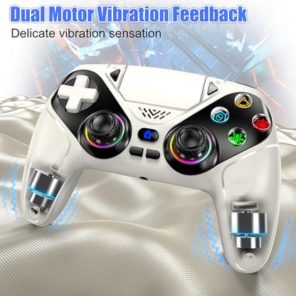 Gamrombo LED Wireless Controller for PS5, Compatible with PS5 Pro/Slim/PC, Dual Vibration, Macro/Turbo Function, 3.5mm Audio Jack, 6-Axis Motion Control Gamepad with Speaker(White) - color: White