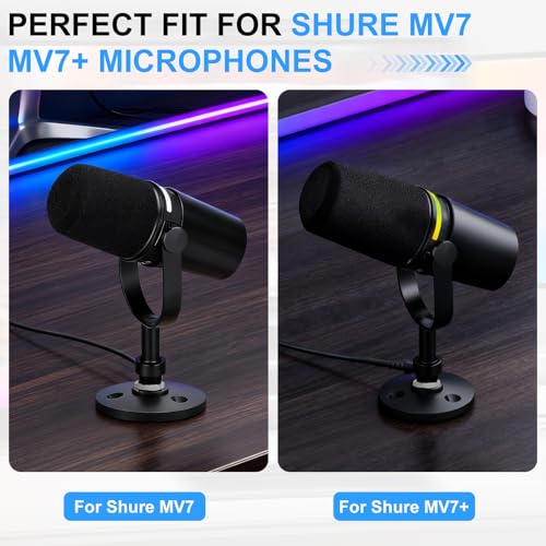 Desktop Microphone Stand for Shure MV7/MV7+ | Premium Low-Profile Detachable Microphone Base with Locking Nut, Secure & Space-Saving Desktop Stand - size: for Shure MV7/MV7+