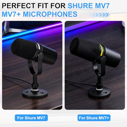 Desktop Microphone Stand for Shure MV7/MV7+ | Premium Low-Profile Detachable Microphone Base with Locking Nut, Secure & Space-Saving Desktop Stand - size: for Shure MV7/MV7+