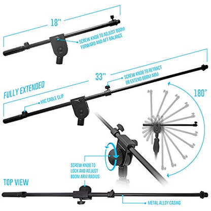 AxcessAbles Weighted Mic Stand Floor with Heavy Round Base, Quick Grip Height Adjustment - 74" Microphone Stand Include 33" Detachable Mic Boom Arm. Tall Microphone Stand for Singing (MS-201RB) 2-Pack - size: 2-Pack