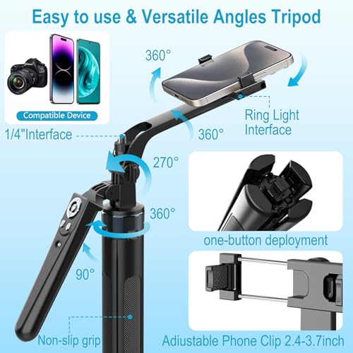 71" Content Creator Essentials Vlogging Kit - 2 Lights & 2 Mics | 360° Rotating Auto Face Tracking Tripod for iPhone/Android/Camera with Wireless Remote, No App for Vlog, Live, Video Record