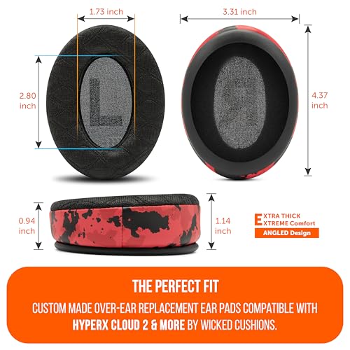 WC Freeze V2 Cloud - Angled Cooling Gel Earpads Compatible with HyperX Cloud Series by Wicked Cushions | Angled Pads for Extreme Comfort, New Freeze V2 Cooling Fabric, Extra Thick | Red Camo - color: Red Camo