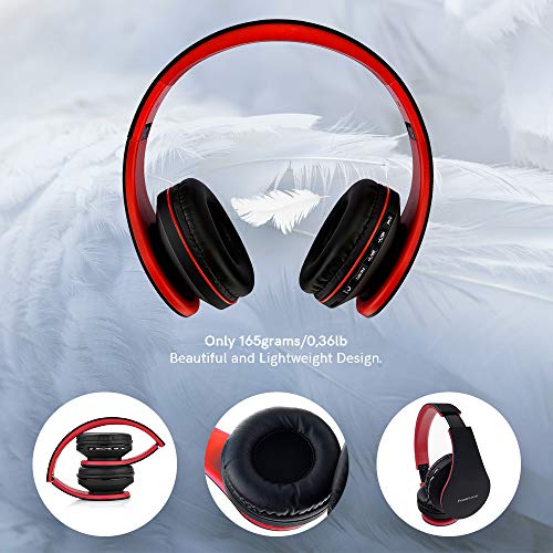 PowerLocus Wireless Bluetooth Over-Ear Stereo Foldable Headphones, Wired Headsets Rechargeable with Built-in Microphone for iPhone, Samsung, LG, iPad (Black/Red) - color: Black/Red