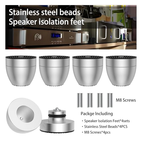 Audiocrast 4X HiFi Speaker Spike Pads Isolation Stand Feet, IF3033 Speaker Shock Absorber Resonance Cancelling Vibration Dampening Floor Protector 30x33MM with Stainless Steel Beads for Audio Gears