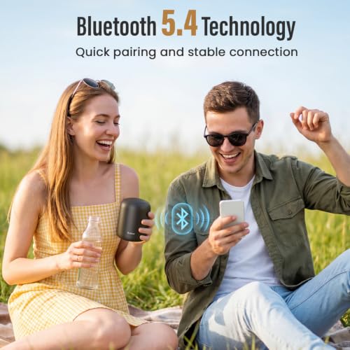 Bobtot Small Portable Bluetooth Speaker, 24H Playtime, TWS Pairing, Black | Wireless Waterproof Speaker with Loud Stereo Sound, Hands-Free Calling, Carrying Lanyard for Outdoor,Shower,Camping,Travel