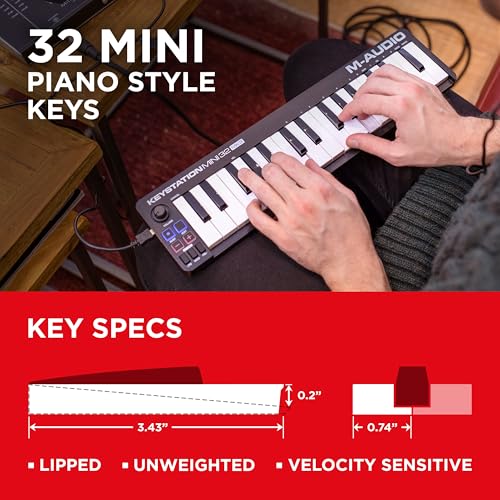 M-AUDIO Keystation Mini 32 MK3 MIDI Controller Bundle with M-Track Duo HD Audio Interface Pack for Studio Recording, Music Production, Podcasting, Streaming