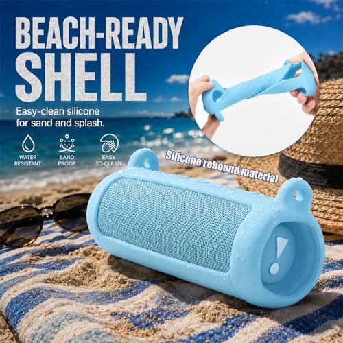 Boobowl Silicone Case for JBL Flip 7 with Shoulder Strap&Carabiner- Sky Blue - color: Sky blue