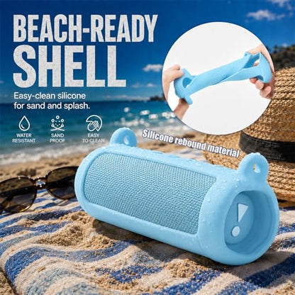 Boobowl Silicone Case for JBL Flip 7 with Shoulder Strap&Carabiner- Sky Blue - color: Sky blue