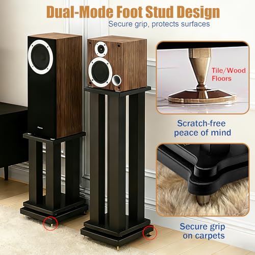 Heavy Duty Bookshelf Speakers Stand Pair, 110lbs(Black, 27.5in) | Floor Speaker Stands for Home Theater/Studio, Surround Sound, Bookshelf/Satellite Speakers, Large Base, Anti-Slip Pads - size: 27.5in