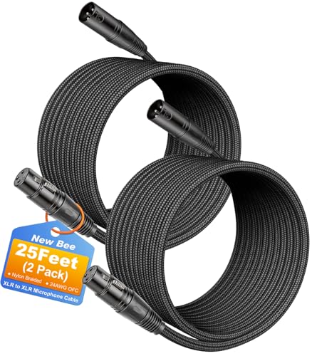 New Bee XLR Cable 25ft 2-Pack Male to Female Microphone Cable | Balanced 3 Pin, Nylon Braided, for Studio Recording, Mixing, Powered Speakers & Audio Interface - size: 25 Feet