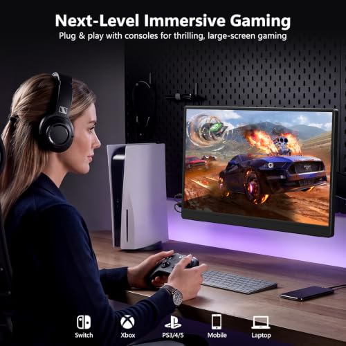 ForHelp 18.5 Inch 100Hz Portable Display, 1920x1080 16:9 FHD Monitor with Built-in Stand and Speakers, Compatible with Laptop, Mobile Phone and Game Consoles - style: 18.5"