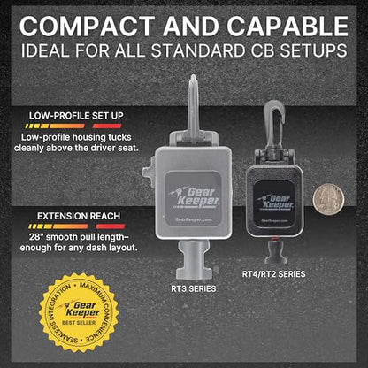 Gear Keeper CB Mic Keeper - Retractable Mic Holder for CB Radio (RT2-4712) | USA made CB mic holder retractable, snap clip mount, lanyard & mounting hardware included, 29" reach, 9oz retraction - color: Chrome, style: Standard
