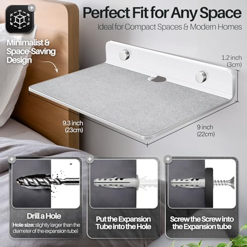 TNP Small Floating Speaker Shelf Wall Mount, Acrylic, 9 Inch, 2 Pack, White | For Cameras, Phones and Wi-Fi Routers with An Anti-Slip Pad and Built-In Cable Management - color: White, size: 9.3 x 4 x 1.2 Inches