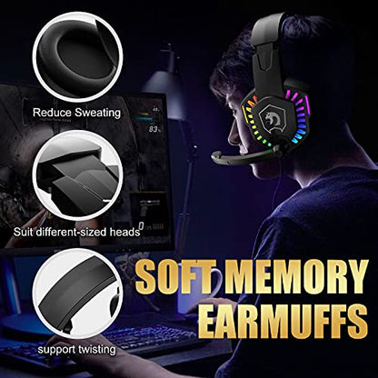 Wired Gaming Keyboard and Mouse Headset Combo,Rainbow LED Backlit Wired Keyboard,Over Ear Headphone with Mic,Rainbow Backlit Gaming Mice,Mouse Pad,for PC,Laptop,Mac,PS4,Xbox(Black) - color: Black