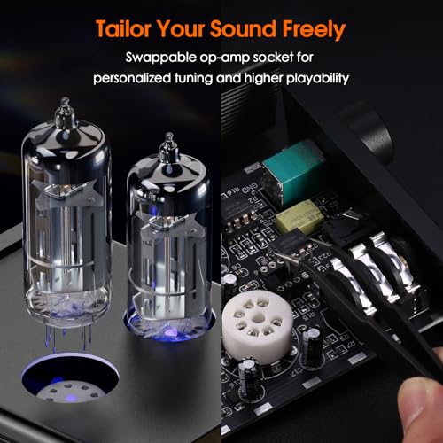Nobsound P32 Tube Headphone Amplifier: 1000mW HiFi Desktop Preamp for 24–600Ω Headphones & Home Amps Speakers, 3.5mm/6.35mm Jacks, Swappable Tube & Op-Amp