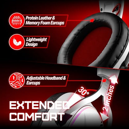 OXS Storm G2 Wireless Gaming Headsets, 7.1 Virtual Surround Sound, 3 EQ Modes, 2.4G Low Latency, 50mm Driver, 40H Playtime, RGB Light, Bluetooth 5.3, Compatible with PC, Console, Mobile, White - color: White